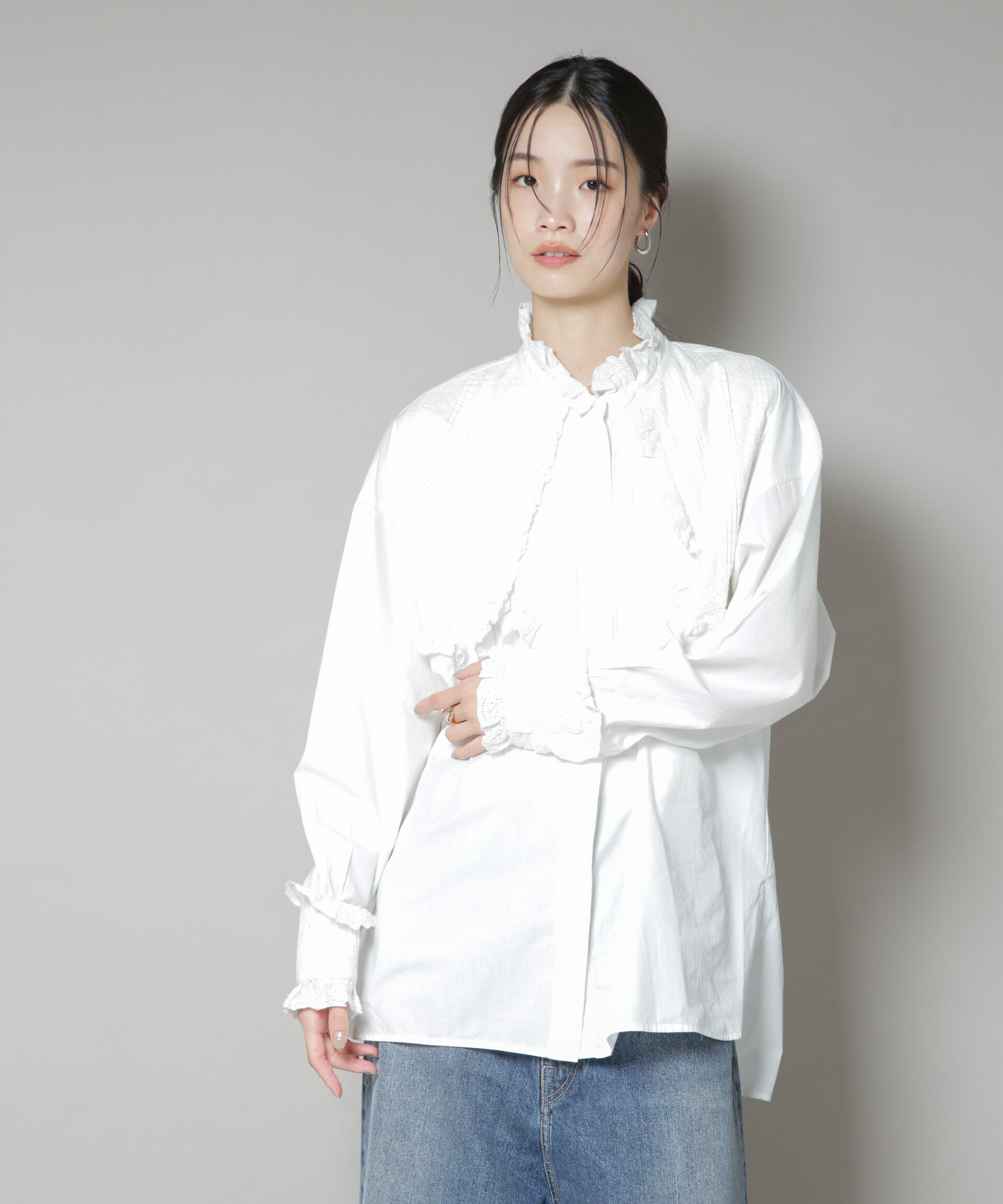 nano･universe「Sara mallika/COTTON PINTUCK LACE BLOUSE」|シャツ・ブラウス|