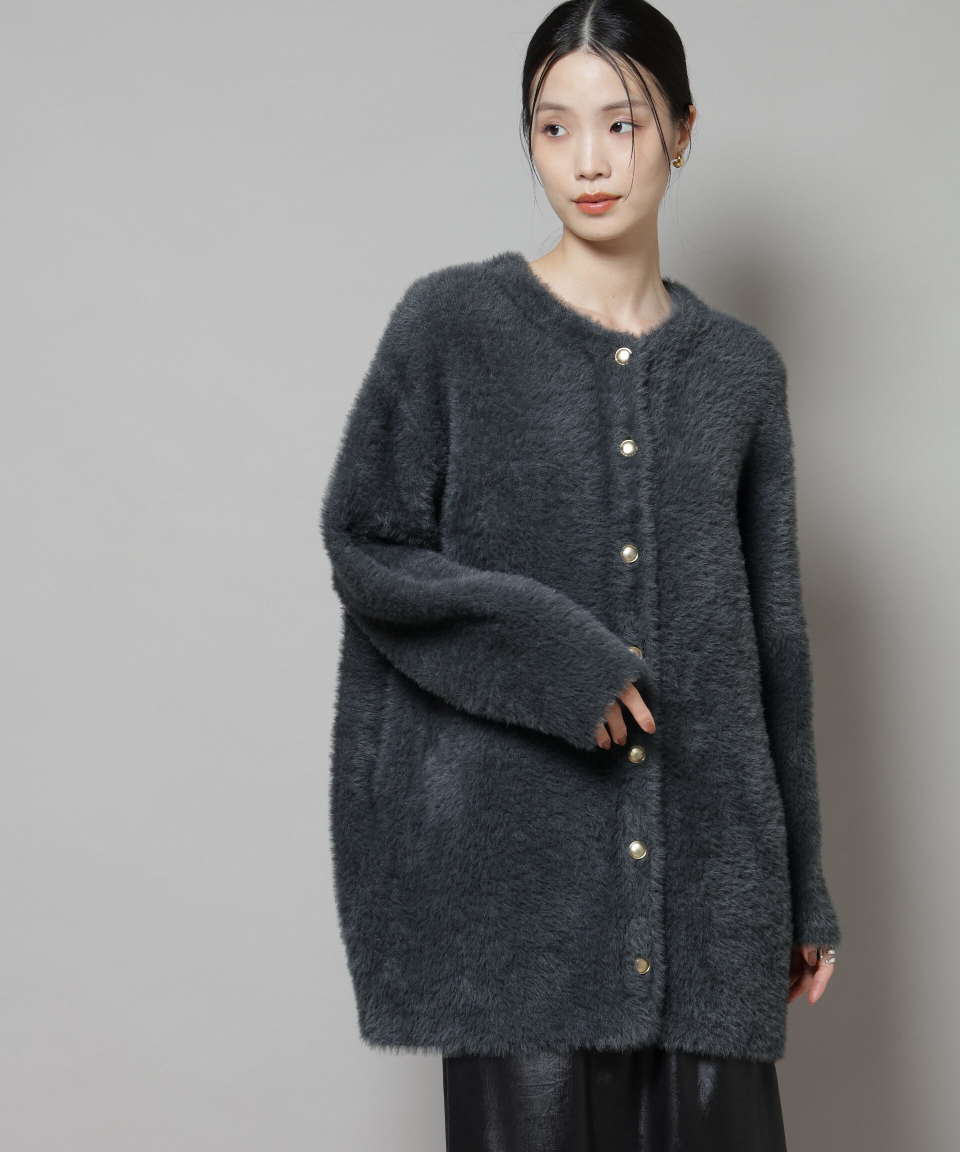 nano･universe「配色シャギーニットジャケット」|ニット・セーター|