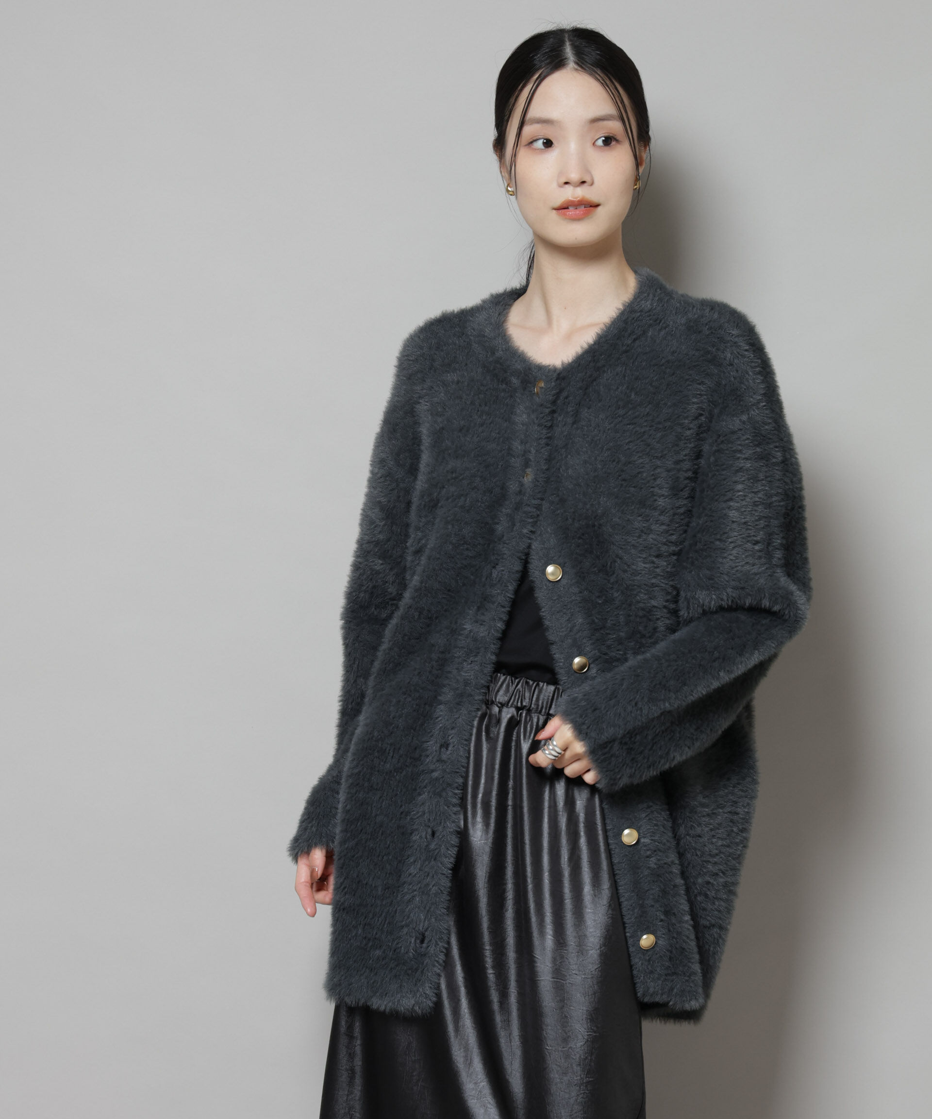 nano･universe「配色シャギーニットジャケット」|ニット・セーター|