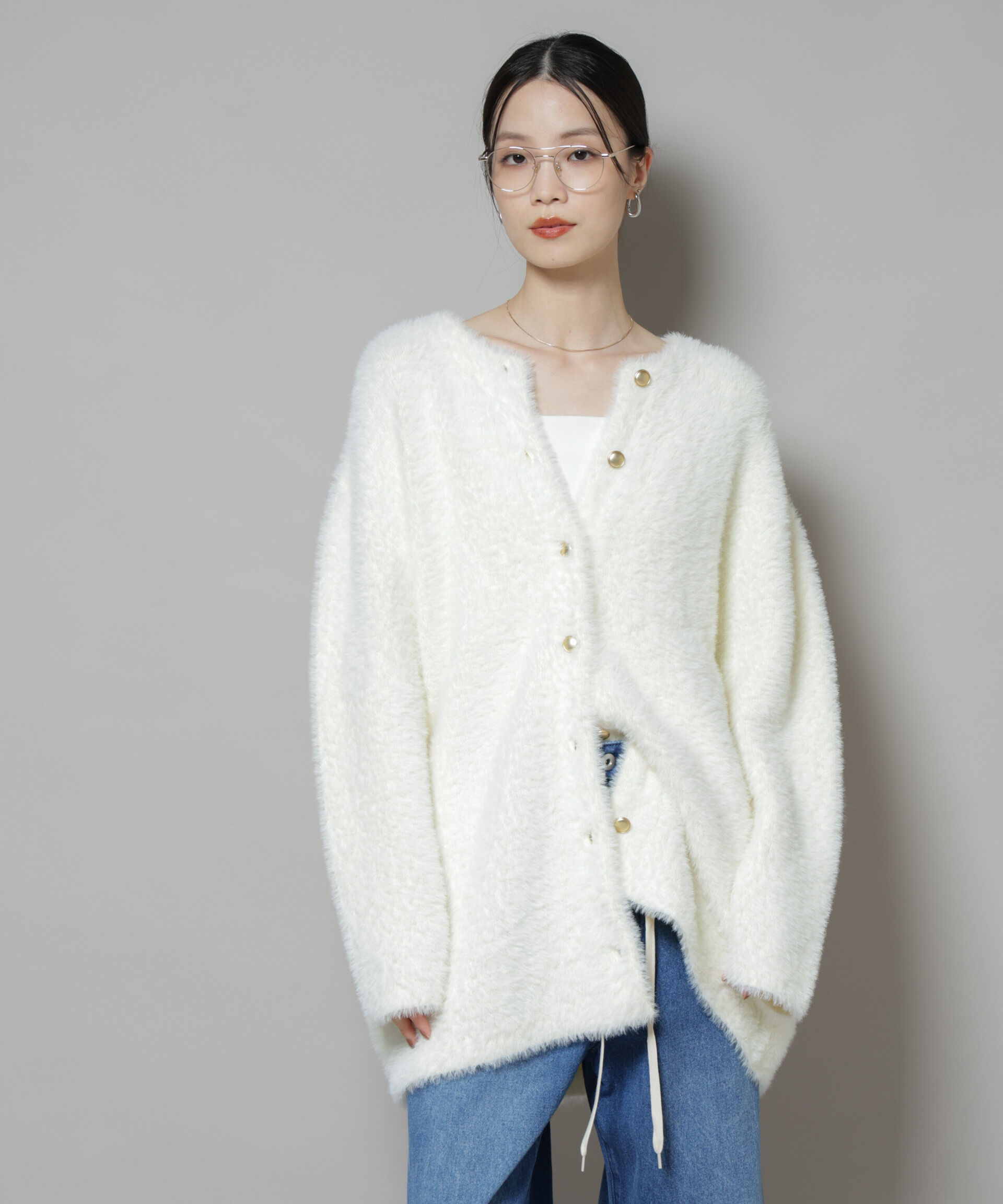 nano･universe「配色シャギーニットジャケット」|ニット・セーター|