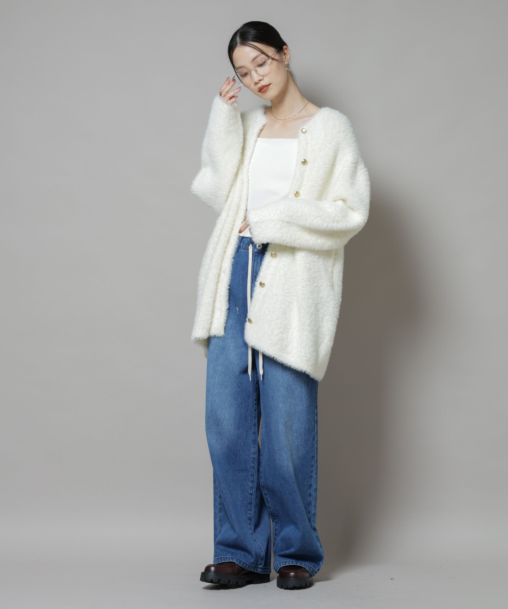 nano･universe「配色シャギーニットジャケット」|ニット・セーター|