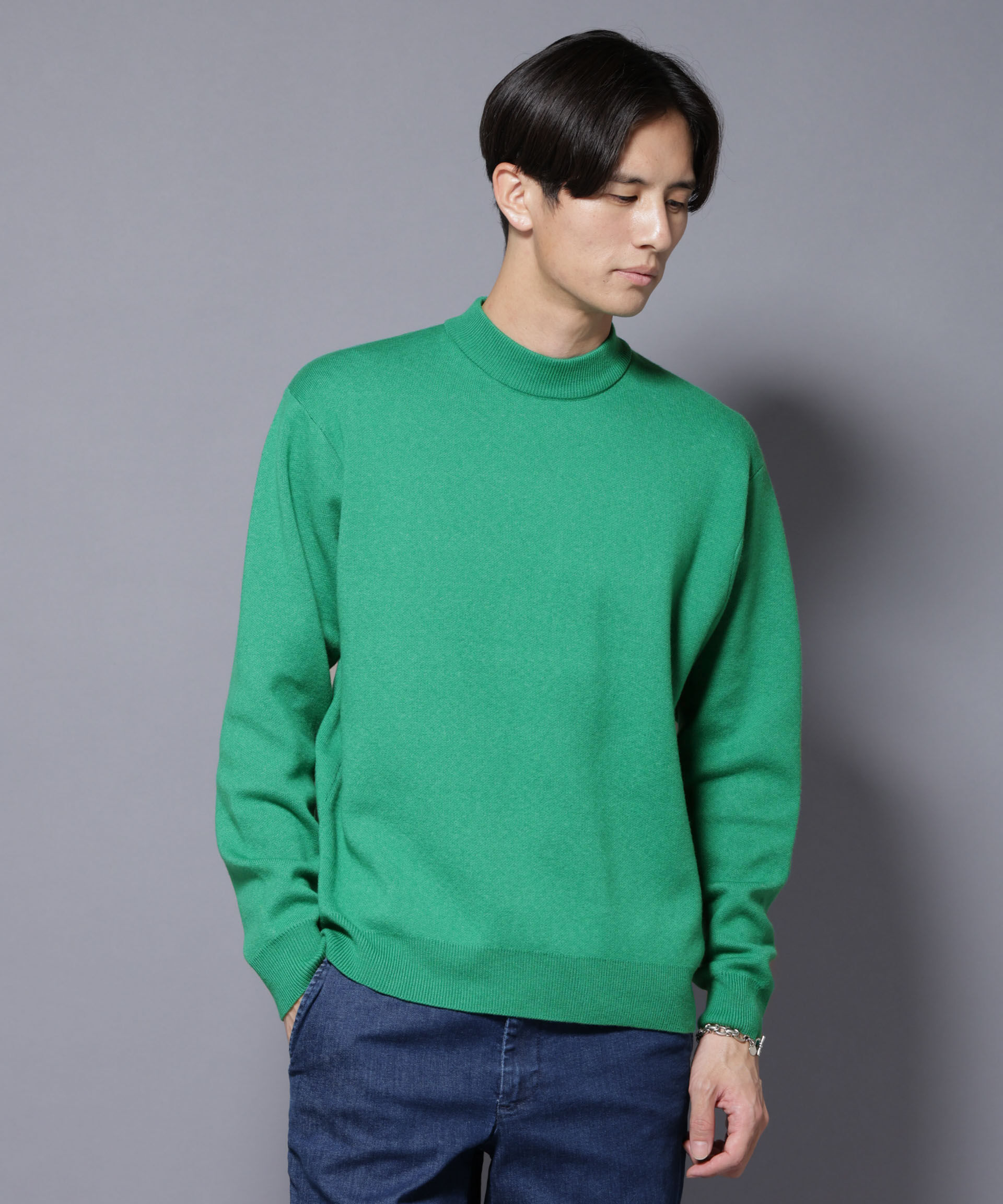 nano･universe「シルク混モックネックニット」|ニット・セーター|グリーン