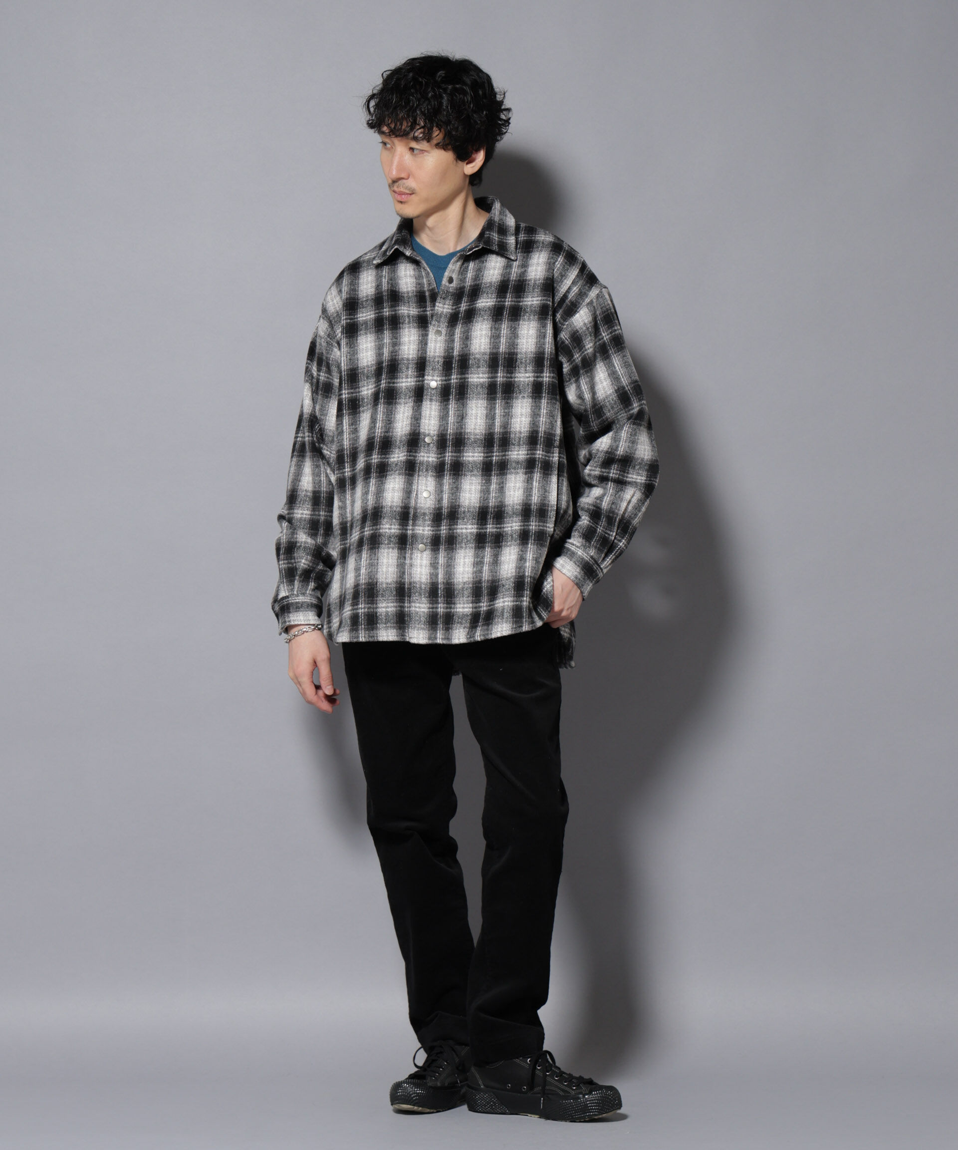 nano･universe「シャギーオンブレーチェックジャケット」|ブルゾン・スタジャン|