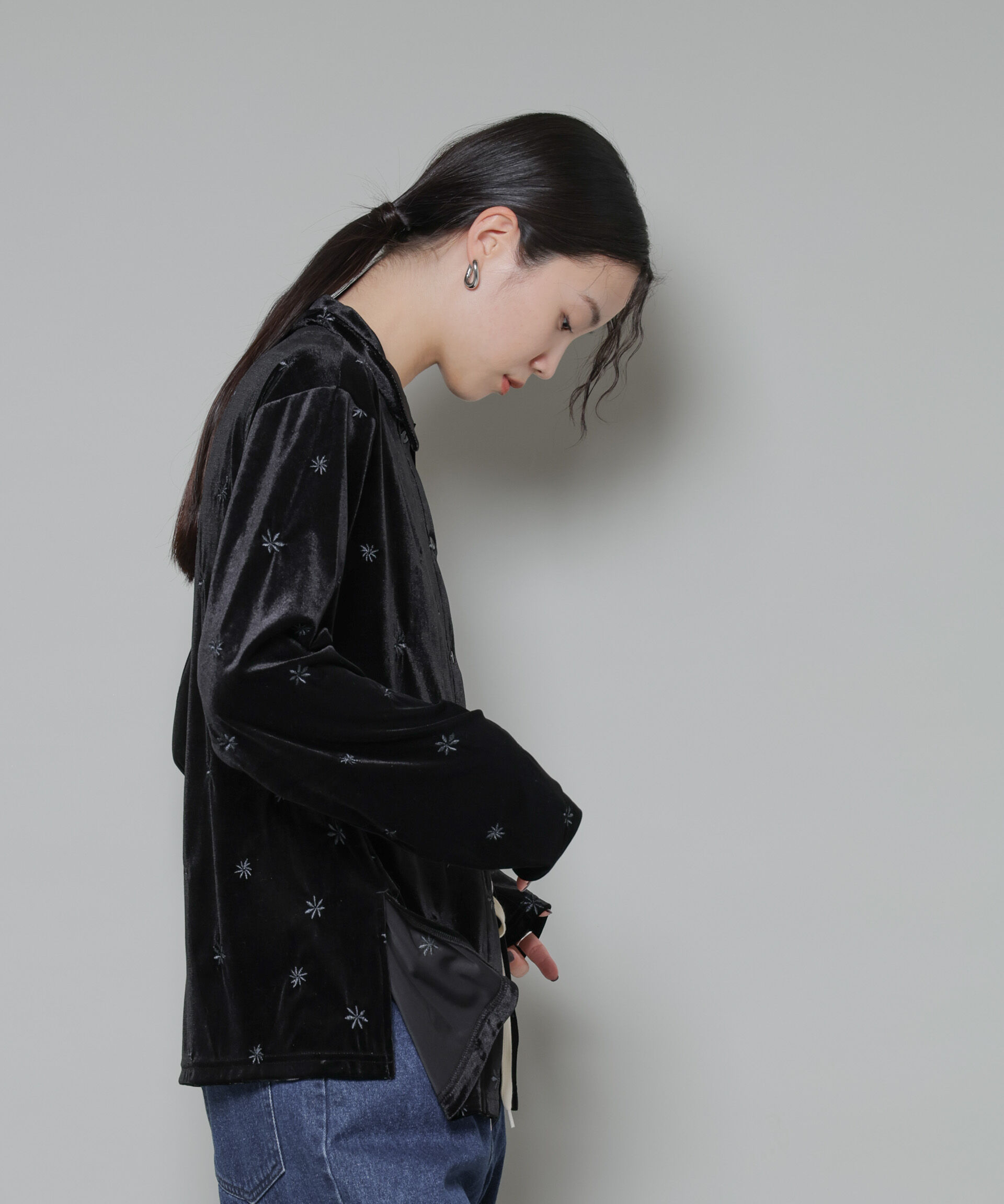 nano･universe「刺繍ベロアカットシャツ(セットアップ可)」|Tシャツ・カットソー|