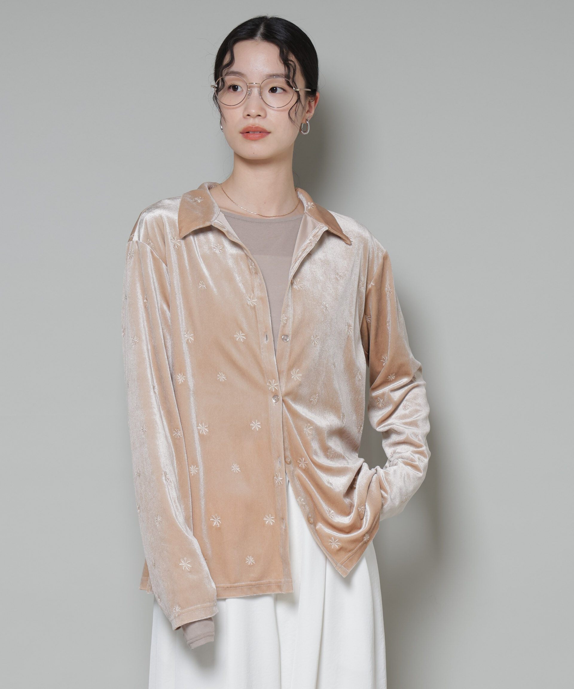 nano･universe「刺繍ベロアカットシャツ(セットアップ可)」|Tシャツ・カットソー|