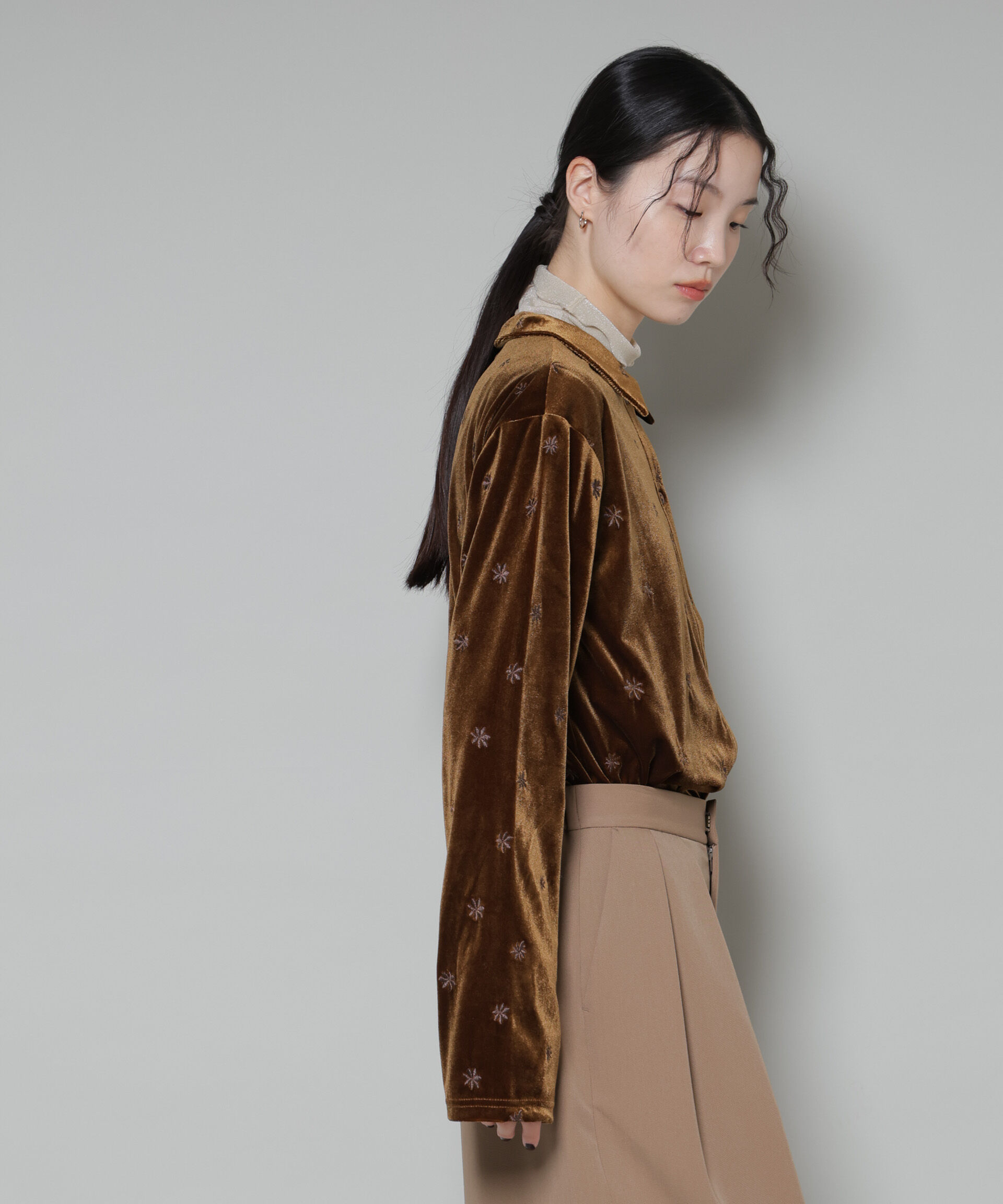 nano･universe「刺繍ベロアカットシャツ(セットアップ可)」|Tシャツ・カットソー|