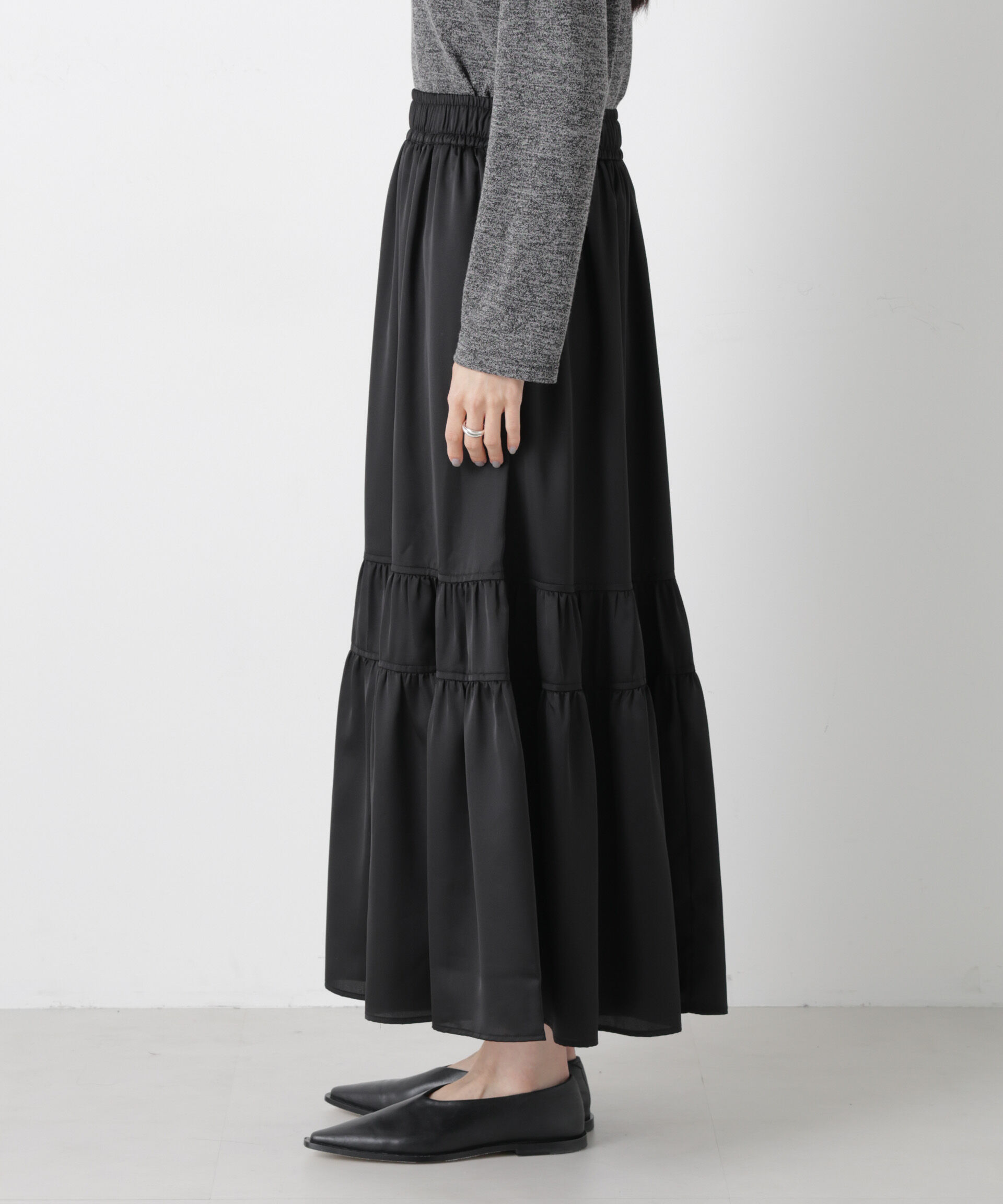 nano･universe「ティアード切り替えサテンギャザースカート」|スカート|