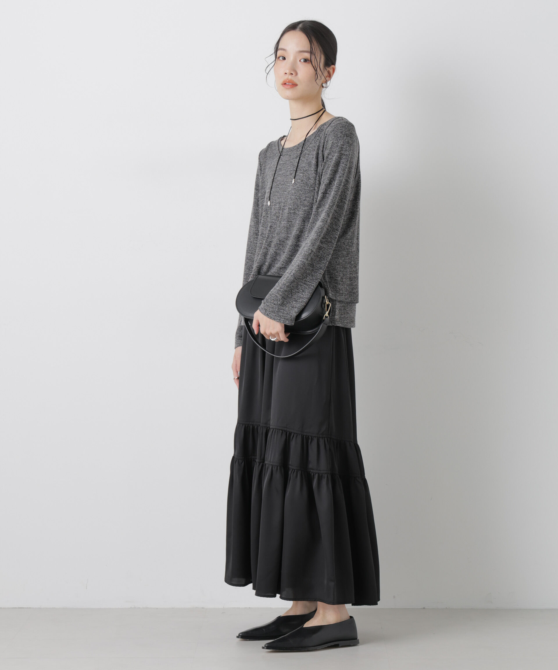 nano･universe「ティアード切り替えサテンギャザースカート」|スカート|