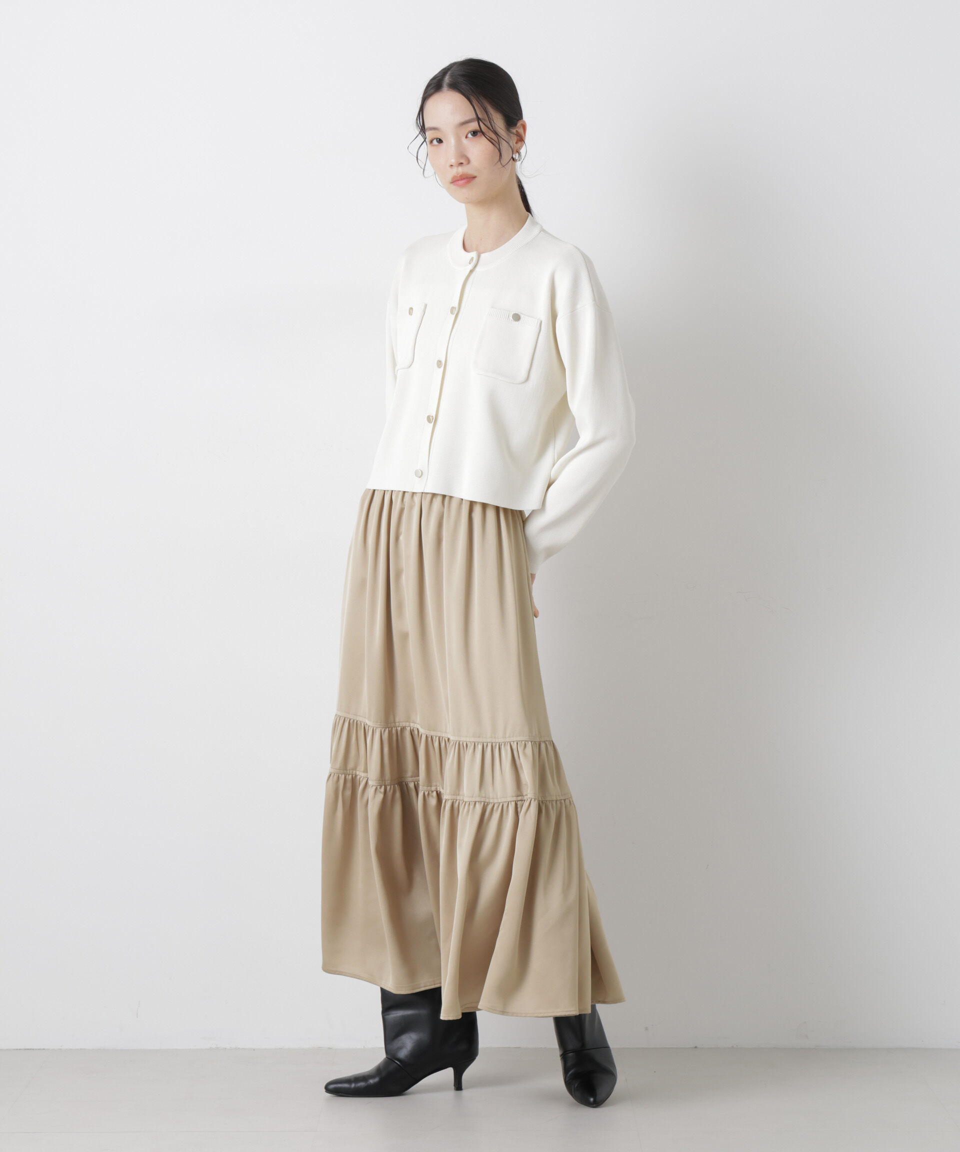 nano･universe「ティアード切り替えサテンギャザースカート」|スカート|