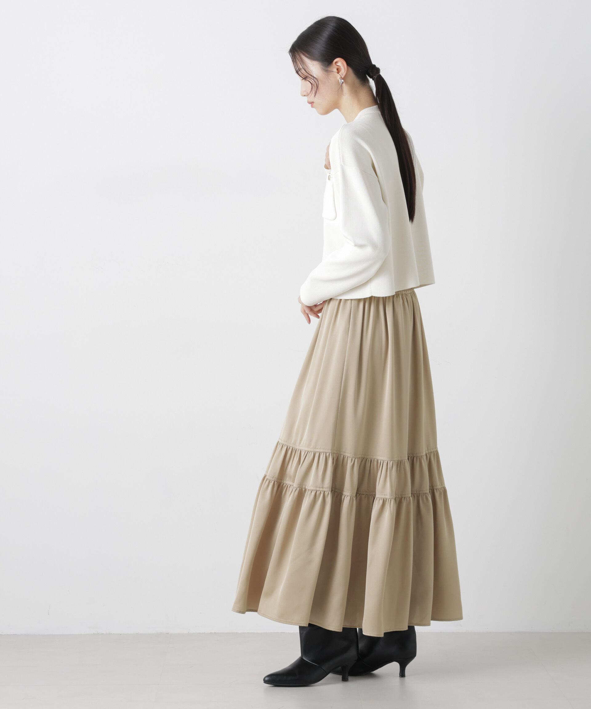 nano･universe「ティアード切り替えサテンギャザースカート」|スカート|