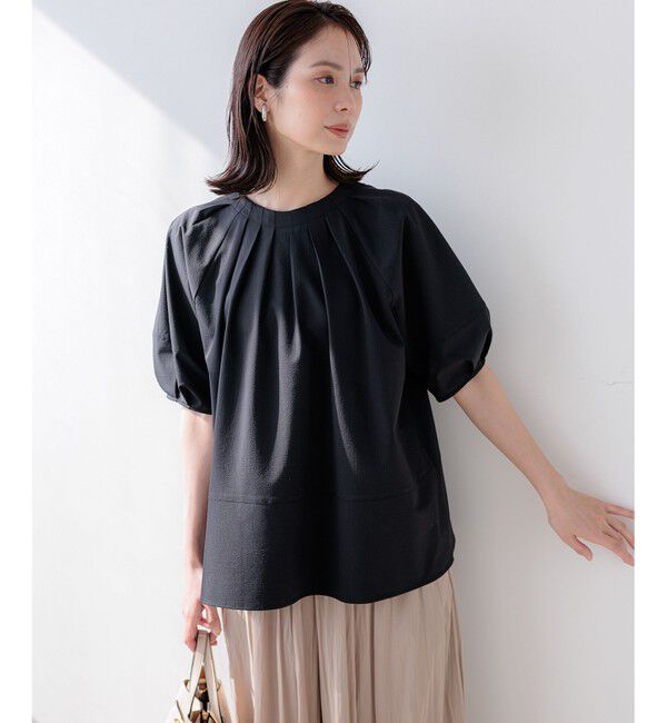 組曲「【前後着用可】ソフトサッカーラグランスリーブ ブラウス」|シャツ・ブラウス|ブラック系