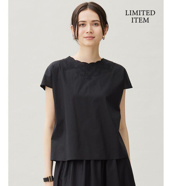 自由区「【WEB限定・接触冷感・洗える】エンブロイダリーローンプルオーバー ブラウス」|シャツ・ブラウス|ブラック