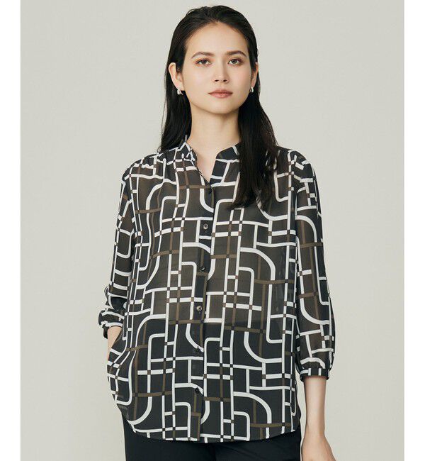 自由区「ジオメトリックレトロプリント ブラウス」|シャツ・ブラウス|グレーベース