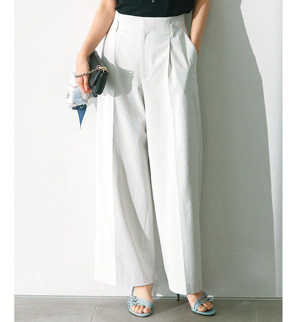 23区「【セットアップ対応/洗える】コットンリネン オックスストレッチ ワイド パンツ」|その他|アイボリー系