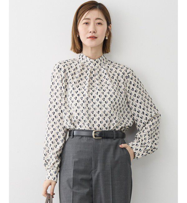 23区「モダンアートプリントギャザーブラウス」|シャツ・ブラウス|ベージュ系