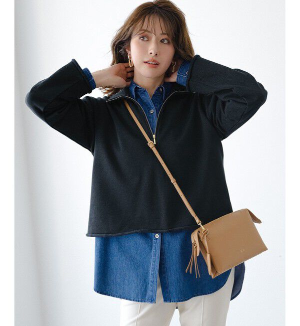23区「【Oggi掲載】シャイニーコットンテリー ハーフジップ スウェット」|スウェット・ジャージ|ネイビー系