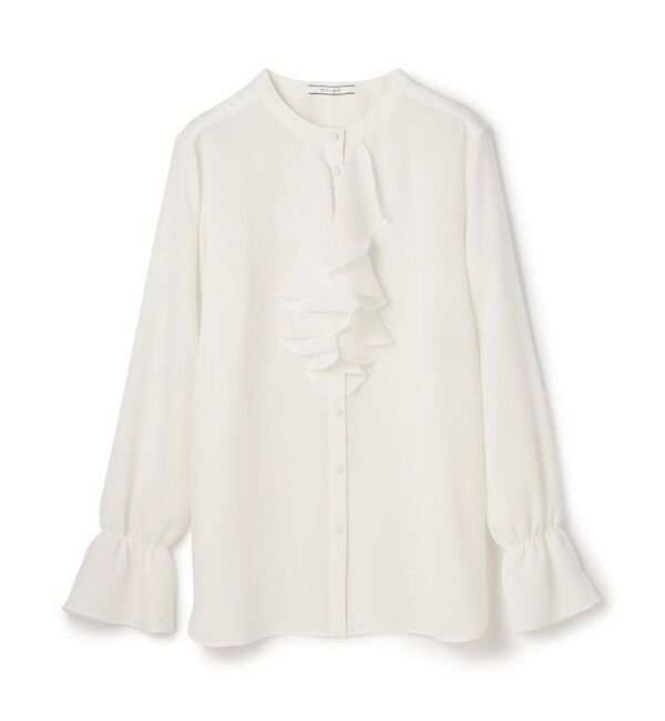 BEIGE,「【WEB限定・洗える】CLARION / バンドカラーフリルブラウス」|シャツ・ブラウス|