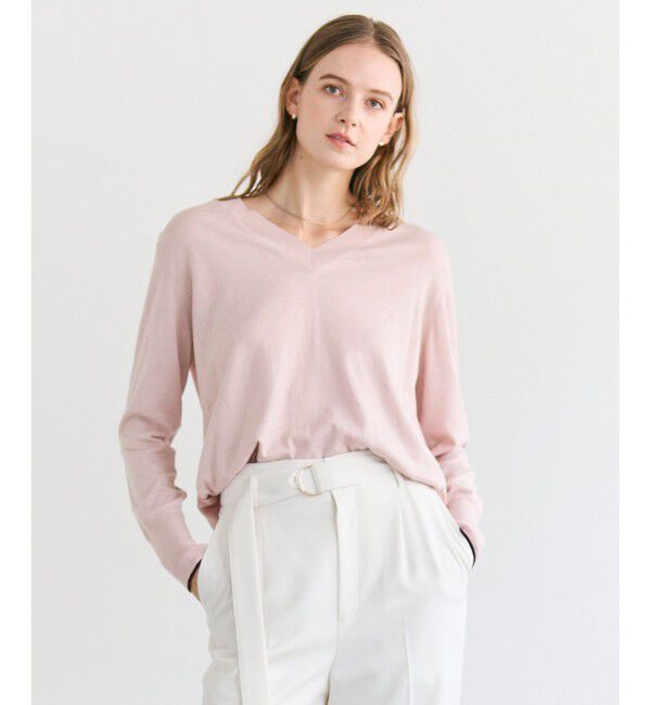 BEIGE,「CHLOR / ウールシルクツイルドッキングVネックニット」|ニット・セーター|Pink