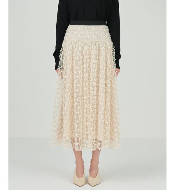 GRACE CONTINENTAL「チュールリボン刺繍スカート」|スカート|ベージュ