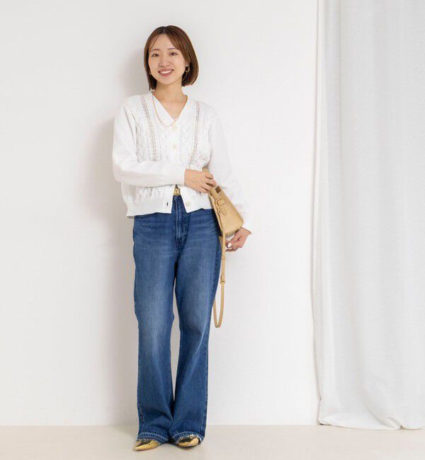 NOLLEY'S「《手洗い可能》ケーブルレースVネックカーディガン」|カーディガン|