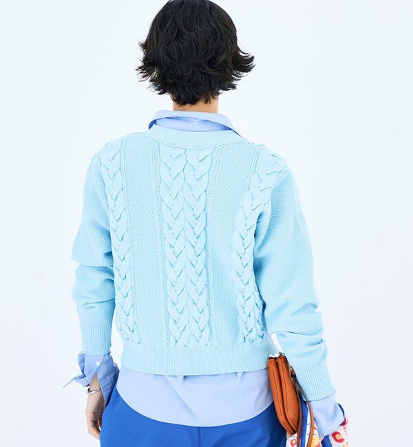NOLLEY'S「《手洗い可能》ケーブルレースVネックカーディガン」|カーディガン|