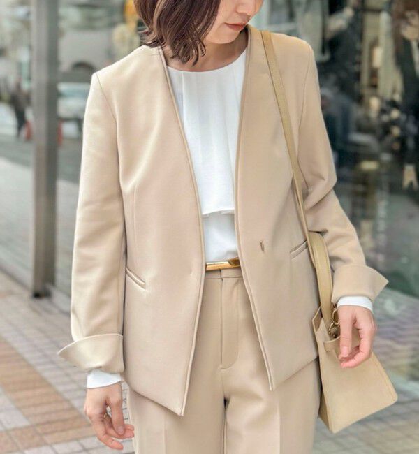 NOLLEY'S sophi「《セットアップ対応》ウォッシャブルWクロス2WAYストレッチジャケット」|ノーカラージャケット|ベージュ