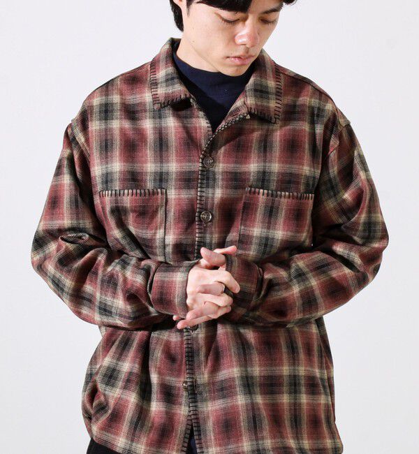 GLOSTER「【主役の1枚】TRオンブレチェック ブランケットステッチシャツ」|シャツ・ブラウス|レッド系その他