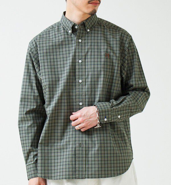 GLOSTER「【BOY ASTLAD刺繍】ボタンダウンシャツ ストライプ/チェック」|シャツ・ブラウス|グリーン系その他