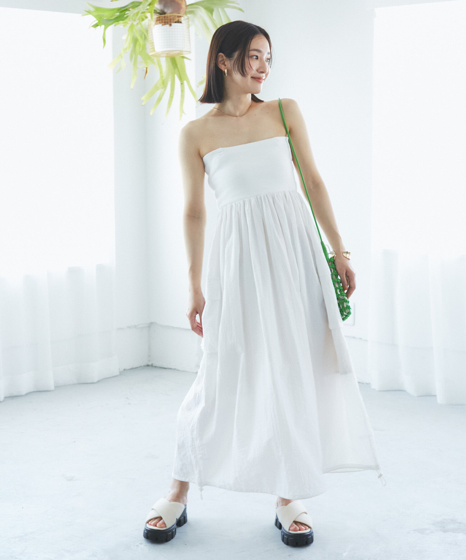 VIS「【SET】ショートボレロ＆リブ切り替えキャミワンピース」|ワンピース|