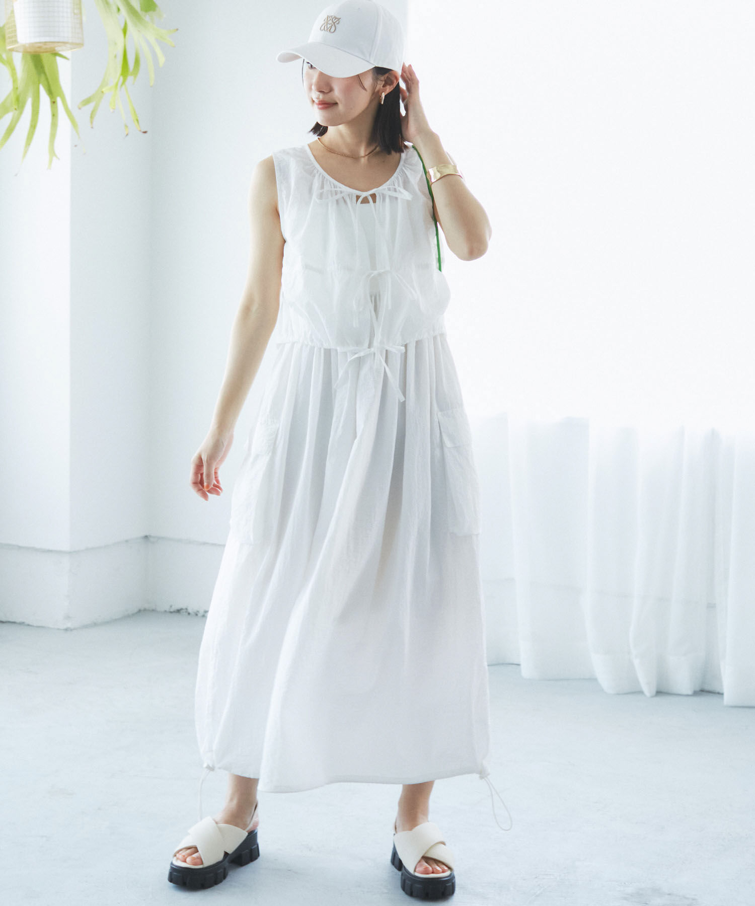 VIS「【SET】ショートボレロ＆リブ切り替えキャミワンピース」|ワンピース|