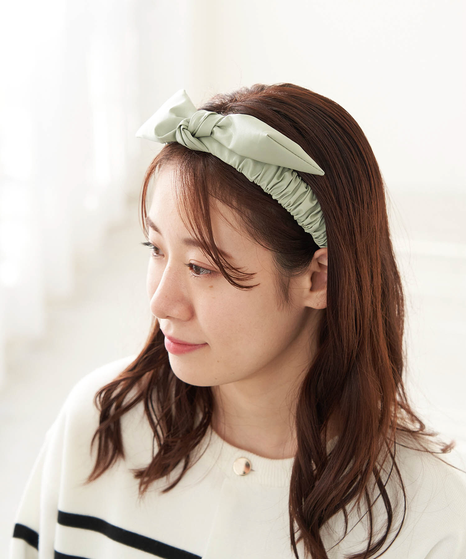 ROPE PICNIC PASSAGE「ソフトフェイクレザーギャザーリボンカチューシャ」|カチューシャ|