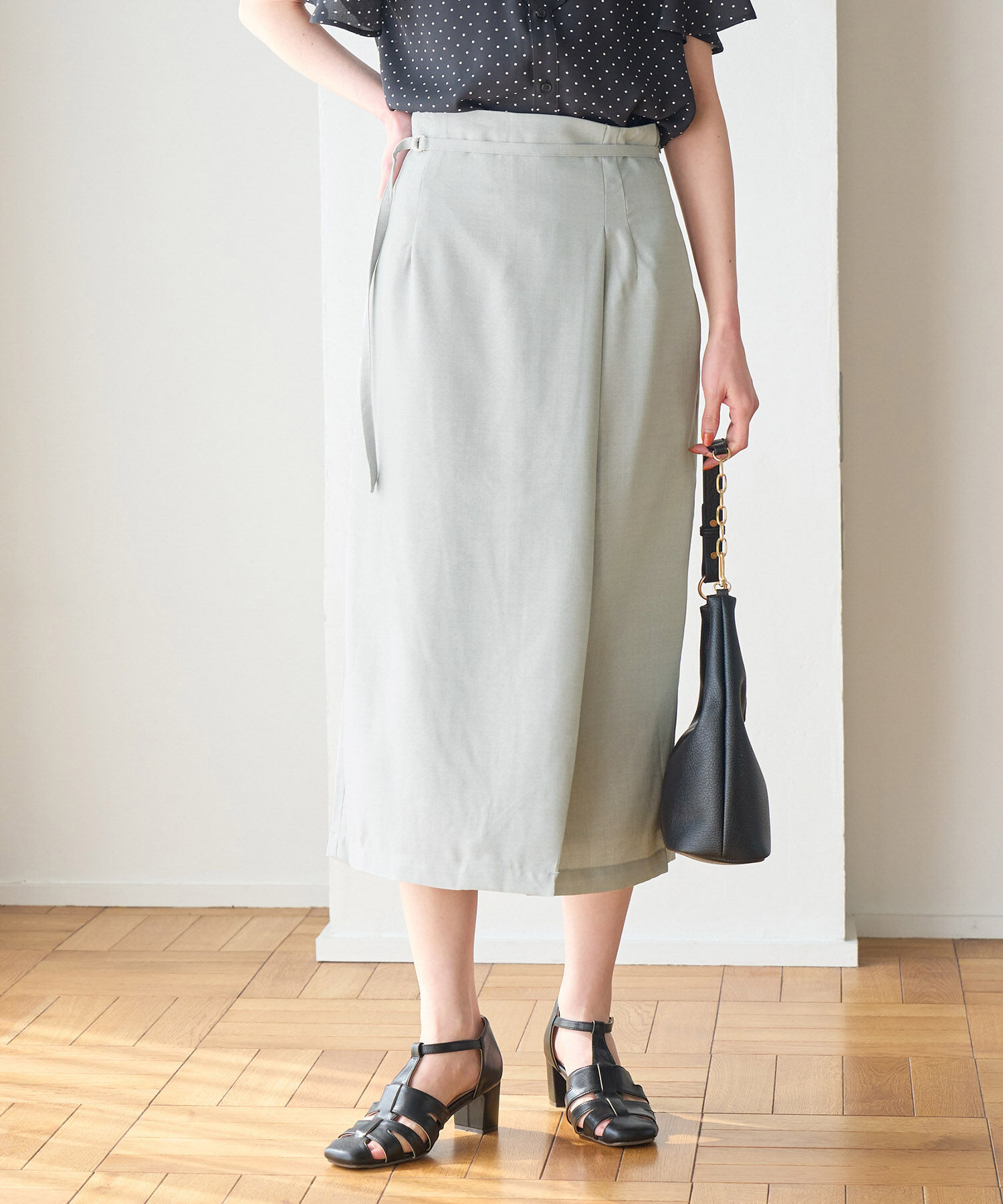 Rope&rsquo;Picnic「【着丈が選べる/着丈長め】リネンライクラップスカート」|スカート|サックス(48)