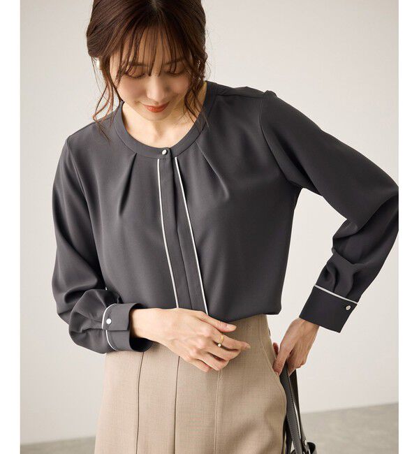 Rope&rsquo;Picnic「配色パイピングブラウス」|シャツ・ブラウス|チャコール(06)