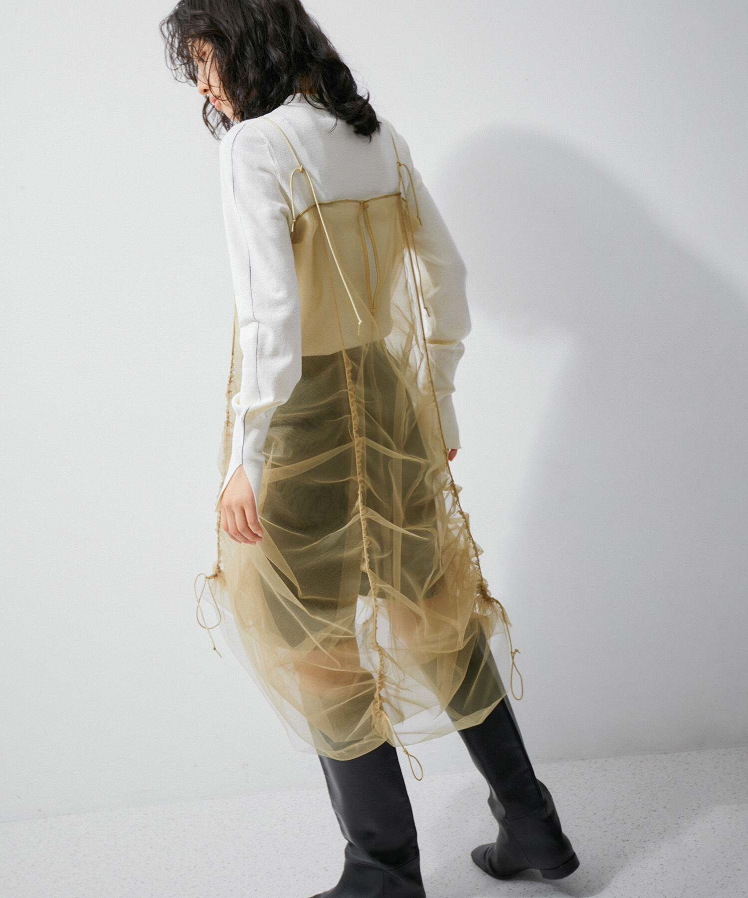 ADAM ET ROPE'「【逸品】ドロストリングチュールドレス」|ワンピース|