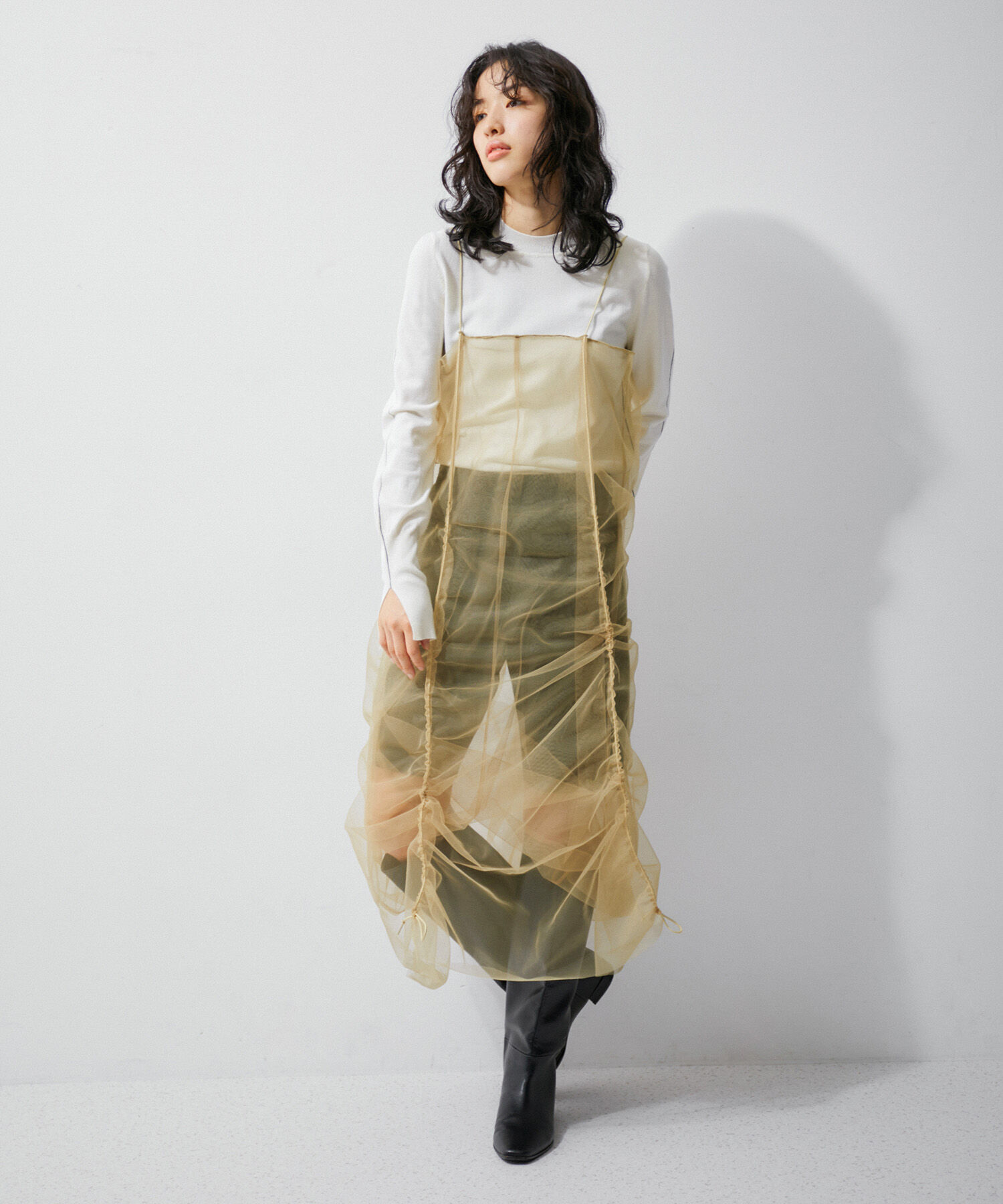 ADAM ET ROPE'「【逸品】ドロストリングチュールドレス」|ワンピース|