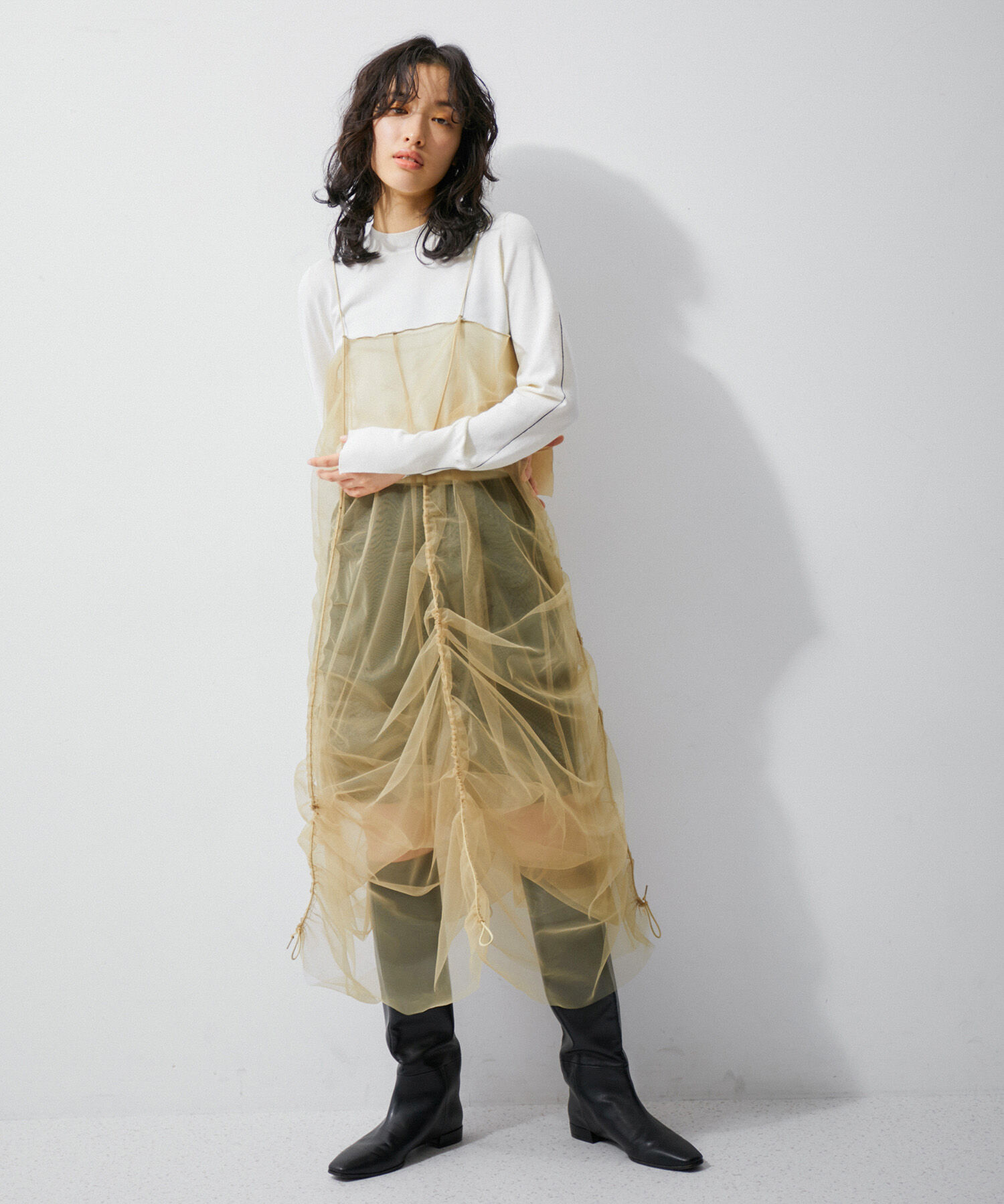 ADAM ET ROPE'「【逸品】ドロストリングチュールドレス」|ワンピース|