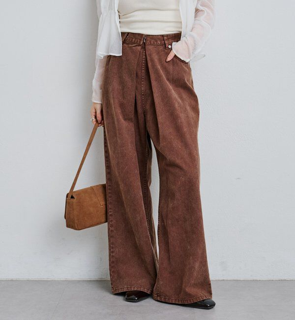  「【3サイズ】デニムタックワイドパンツ」|デニム|