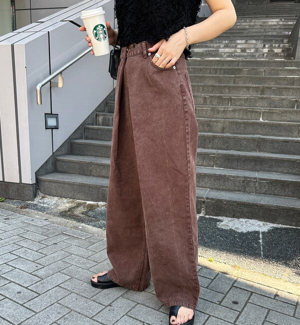  「【3サイズ】デニムタックワイドパンツ」|デニム|