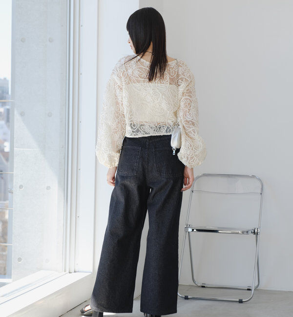  「【3サイズ】デニムタックワイドパンツ」|デニム|