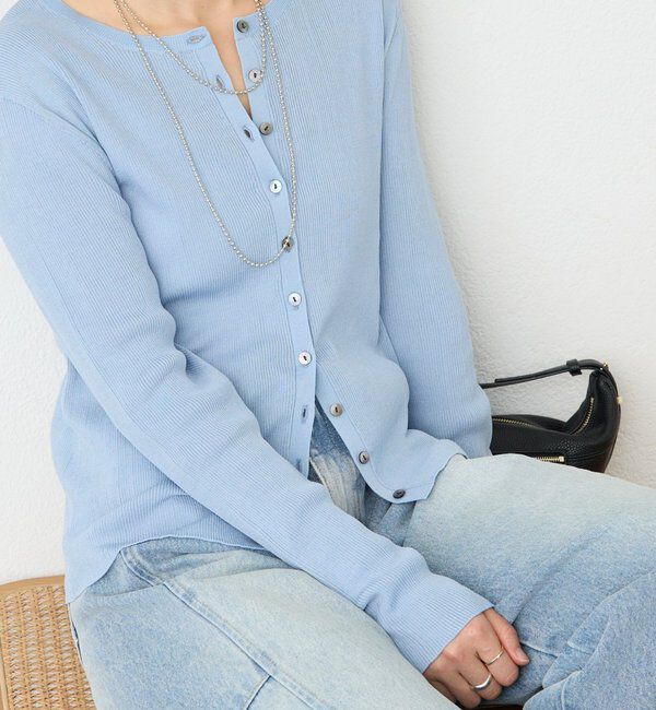  「予約【アンサンブル対応可】コットンリブカーディガン」|カーディガン|サックスブルー
