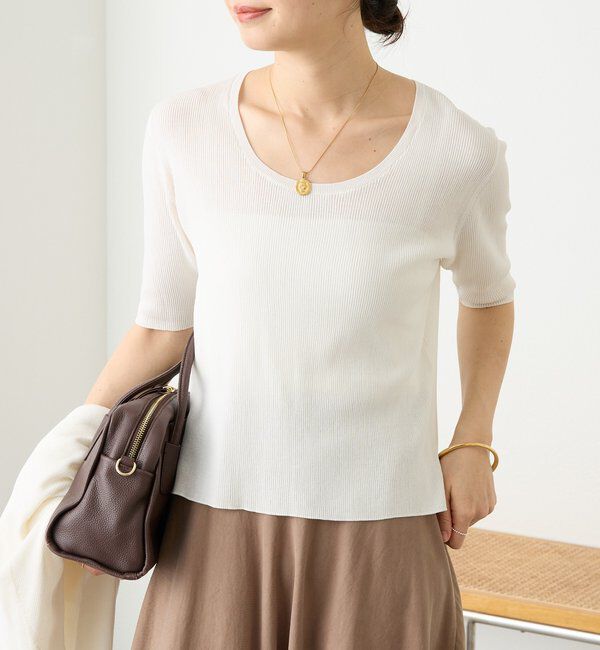  「予約【アンサンブル対応可】コットンUネックリブニット」|ニット・セーター|