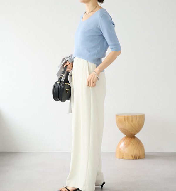  「予約【アンサンブル対応可】コットンUネックリブニット」|ニット・セーター|