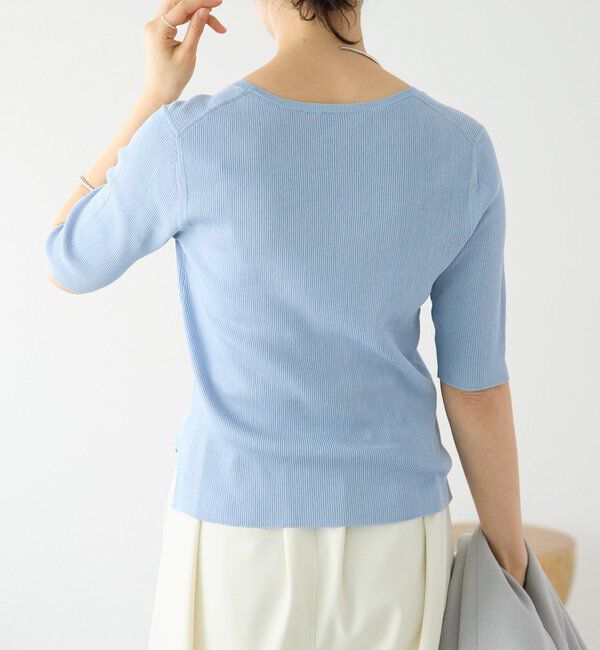  「予約【アンサンブル対応可】コットンUネックリブニット」|ニット・セーター|