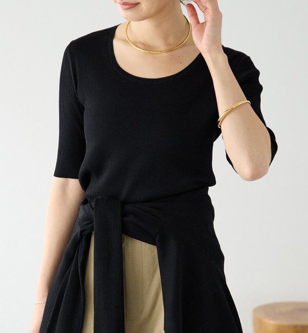  「予約【アンサンブル対応可】コットンUネックリブニット」|ニット・セーター|