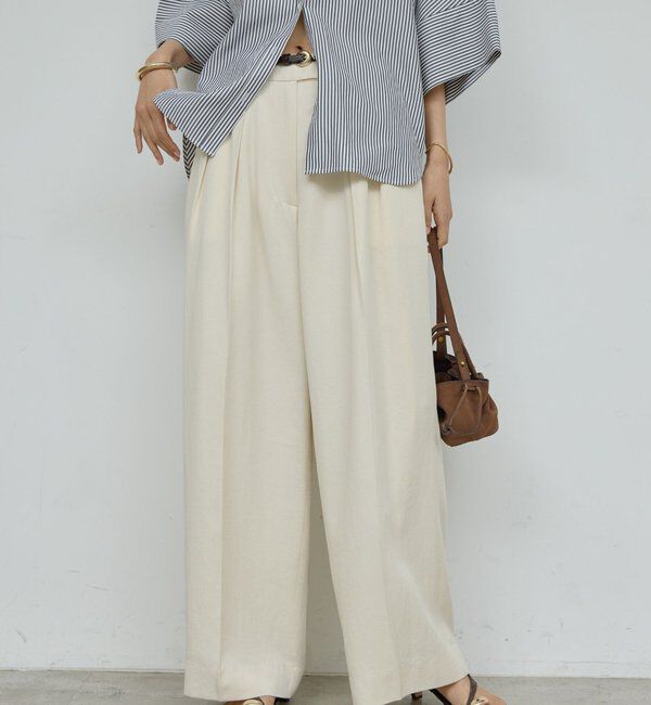  「リネンダブルタックパンツ」|チノ|ライトベージュ