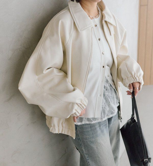  「バルーンスリーブフェイクレザーブルゾン」|ブルゾン・スタジャン|