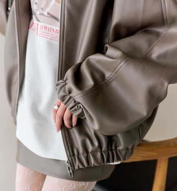  「バルーンスリーブフェイクレザーブルゾン」|ブルゾン・スタジャン|