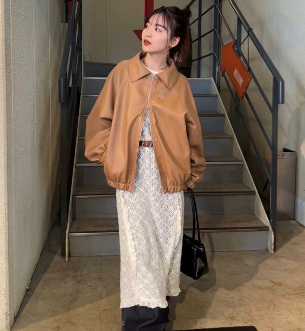  「バルーンスリーブフェイクレザーブルゾン」|ブルゾン・スタジャン|