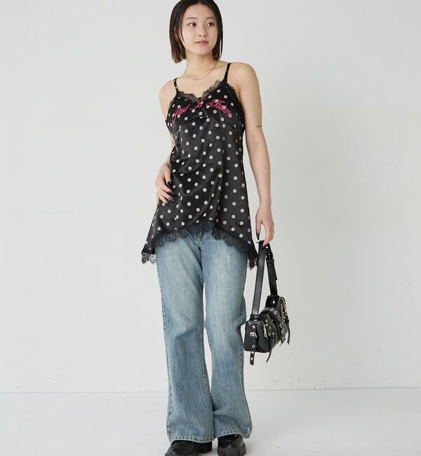  「ロゴサテンキャミワンピ(ドット柄/無地)」|ワンピース|