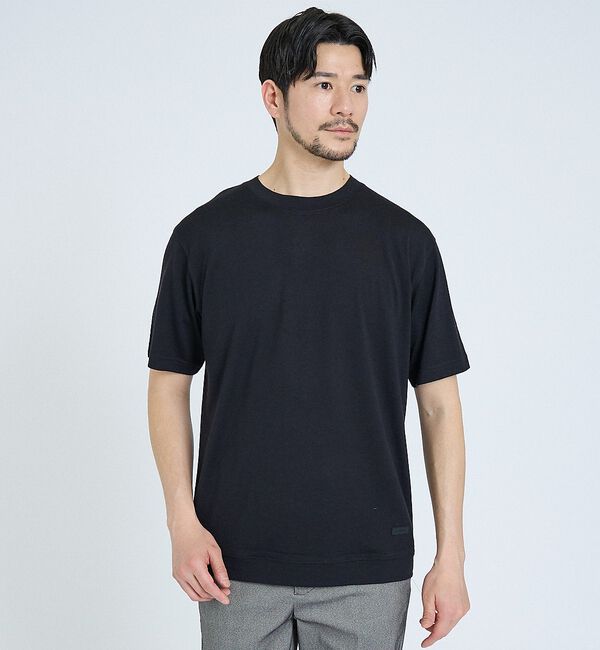 ABAHOUSE「【メリノウール100％】 ハイゲージニット Tシャツ【予約】」|ニット・セーター|ブラック